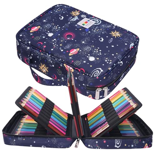 JAKAGO Große Federmäppchen XXL mit 220 Schlitze Stifte Aufbewahrung, Wasserdichtes Stiftetasche für Aquarellstifte & Marker & Gelstifte,Geschenk für Studenten Künstler (Night Sky)