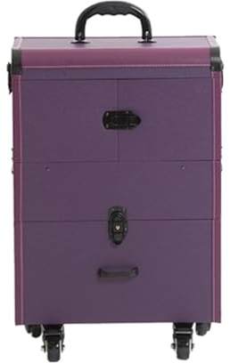 Professioneller Reise Make Up Tasche Artist Train Case Trolley, Schwarz Kosmetikkoffer Mit Schubladen，Make Up Koffer Aluminium Professionell Schminkkoffer Groß Kosmetikkoffer Mit Rollen (Color : Purp