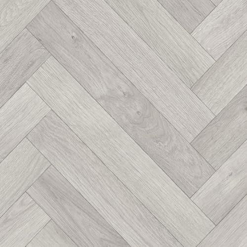 Grey Herringbone Pattern Wood Effect Anti-Slip Vinyl Flooring For LivingRoom, Kitchen, 2.8mm Thick Cushion Backed Vinyl Sheet, Waterproof Lino Flooring-5m(16'4) X 4m(13'1)-20m²