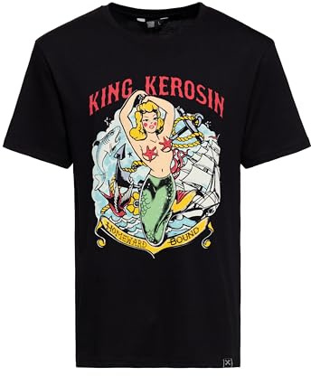 King Kerosin Herren T-Shirt Vintage Tattoo Oidschool Sailor Mermaid Clipper 50s Rockabilly Homeward Bound