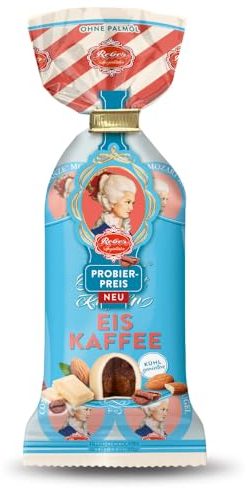 Reber Eiskaffee Constanze Mozart-Kugeln Tüte, 8er Packung, Mozart-Kugeln aus Weiße Schokolade mit Mokka Marzipan, Gefüllt mit Pistazien, Marzipan, Mandeln, Haselnuss-Nougat, 160g (8 Mozart-Kugeln)