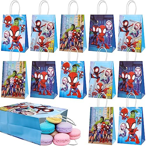 12Pcs Geschenktüten Papiertüten mit henkel Geschenktüte Mitgebsel Kindergeburtstag Candy Bar Süßigkeiten Tüten Geschenken Giveaways Party Bags Supplies Favors