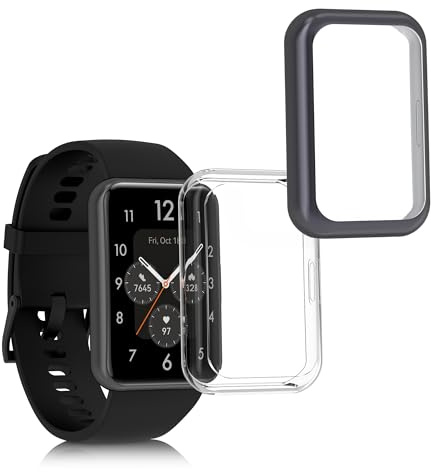 kwmobile 2X Schutzhülle kompatibel mit Huawei Watch Fit 2 Hülle - Fullbody Cover Set aus Silikon - Transparent Anthrazit