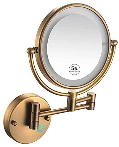 Makeup Mirror Wall Mount with 5X Magnification, Round Makeup Mirror 360 Rotation Double-Sided Makeup Mirror, USB Rechargeable (Color : Silver White) (