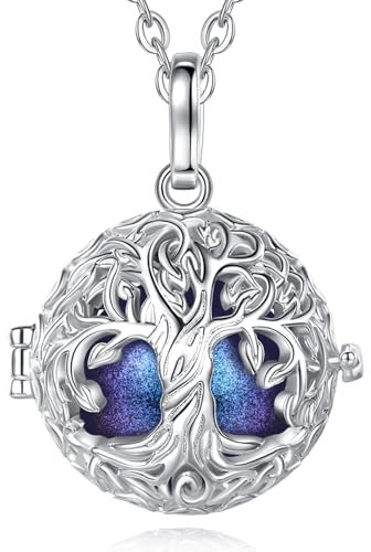 EUDORA Harmony Ball Bola Klangkugel Kette Schwangerschaft Schutzengel Anhänger für Damen, Baum des Lebens Engelsrufer Kette mit Anhänger Lebensbaum Schmuck Geschenke für Frauen, 114cm + 76cm