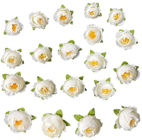 duoyif Blumen Köpfe Künstliche 20Stk Blumenköpfe Klein, Kunstblumen Köpfe Seidenblumen Zum Basteln, Tortendeko Blumen, Blütenkopf Für Brautstrauß Hochzeit Home Deko Partys Tischdeko (Weiß)