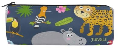 ISAOA Großes rundes Federmäppchen, Make-up-Tasche, Reißverschluss, Stifteetui für den täglichen Gebrauch, Schule, Uni, Arbeit und Büro, Tiere aus dem Dschungel, Faultier, Tiger, Affe, Papagei,