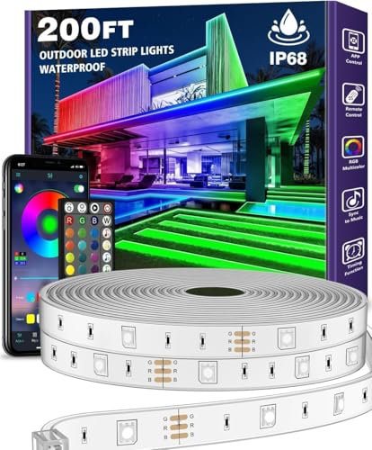 AILBTON 60M Outdoor LED Strip Light Waterproof ip68,Exterior RGB LED Tape Light with App/Remote Control for Music Sync,Balcony,Deck,Rooftop,Eave,Garden,Pool