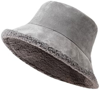 YAMEE Fischerhut Damen Reversible Warme Lässiger,Bucket Hat Damen Elegant in Weicher Veloursleder,Anglerhut Damen Winter Flauschige Plüsch,Unisex Wintermütze,für Outdoor Wandern Reisen