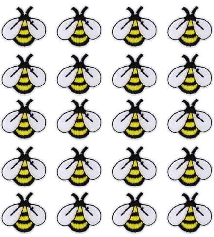 20Pcs Iron on Patches,Bee Embroidered Patches,Repair Patches Sew On Patches Cute Fabric Tiny Badge Appliques Decoration Bee Buttons Sewing Patches for Shirts,Jackets, Jeans,Hats,Backpacks,Clothes DIY