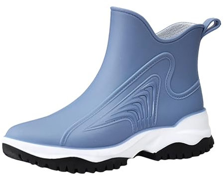 Generico Stivali Polizia Stradale Stivali Neve 37 38 Scarpe da Pioggia con Bocca Elastica con Coulisse da Donna Scarpe in Gomma Intersuola Slip Oil Shoes Stivali al Ginocchio Stivaletti (Blue, 37)