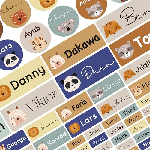 Petite Print® Namensaufkleber Kita-Set – (150 Stück) personalisierte Namensetiketten für Kleidung, Stifte & Gegenstände, wasserfest & waschmaschinenfest (Animal Faces – Whale Blue)