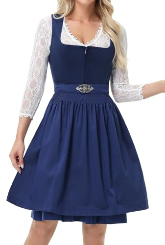 TrendiMax Vestido tirolés para mujer, elegante, de terciopelo, para Oktoberfest con estampado floral, delantal 34-46