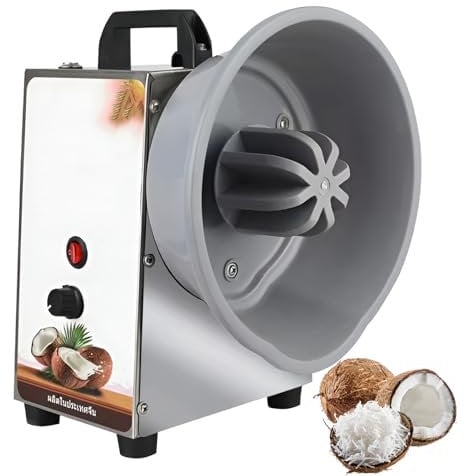 Portable Coconut Grater Machine, Stainless Steel Coconut Processing Grinder with 1 Blade Dust Cover, 3 Speeds Adjustable/Anti-Slip Handle/Shockproof Foot Pads, Home Use Coconut Shredder, 150W
