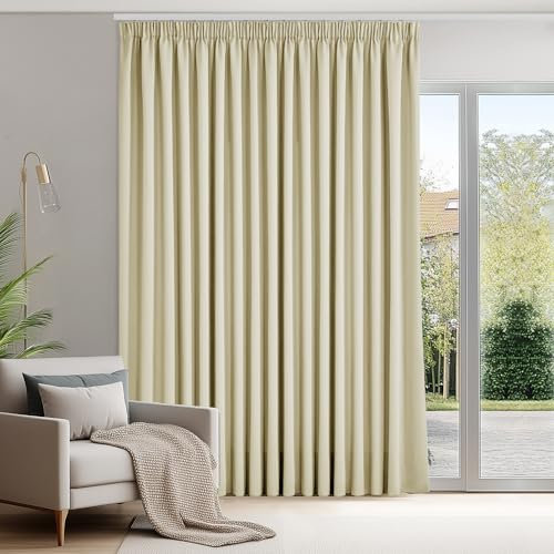 Deconovo Gardinen mit Kräuselband Blickdicht Vorhänge Gardinen Wohnzimmer Vorhang Verdunkelung Kälteschutz Raumteiler Vorhang Thermogardine, 220x300 cm(HöhexBreite), Creme, 1 Stück