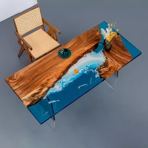 TT-YEC Personalisierter Großer Epoxidharztisch, 2-4 Personen Resin Esstisch Mit Fluss-Ozean-Arbeitsplatte, Rechteckiger Esstisch Aus Naturholz Für Küche Und Wohnzimmer,Al120×h60cm