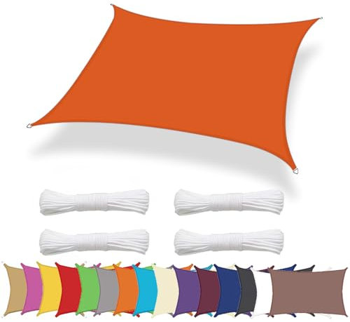 Lingle888 Sonnensegel Sonnenschutz Sonnendach Wasserdicht 98% UV-Schutz Balkon Viereck Rechteck Quadrat Winddicht 8Tage Transport 420D 10Farbe 25Größe Orange, 5x5m