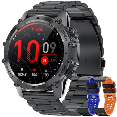 Montre Connectée Homme 1,52HD Écran Smartwatch, 500 mAh Batterie et 114+ Modes Sportifs, Montre Connectée Militaire avec Fréquence Cardiaque/SpO2/Sommeil Moniteur et Lampe De Poche pour Android iOS