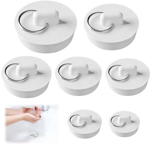 Rubber Bath Plugs, 7 PCS Drain Stopper Sink for Bathtub Bath Tub Drain Stoppers Sink Bathtub Plug Rubber Kitchen Sinks Plug Kitchen for Sinks,7 Different Size (White-7PCS)