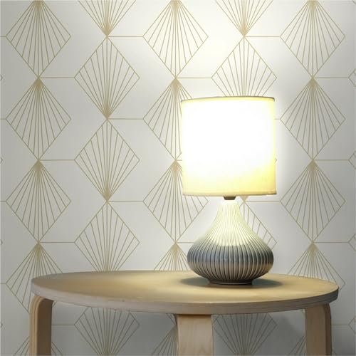 TADESSI vorgeleimte Vliestapete Art Deco Tapete M1–No.12049 Creme Gold – Tapete Grafik Wohnzimmer Schlafzimmer Küche