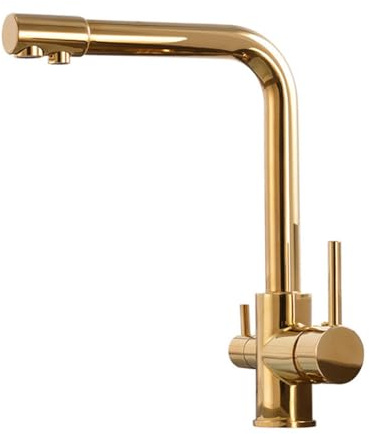 Grifo Cocina 3 Vías Osmosis, Grifo Cocina Fregadero Para Agua Potable, Con 2 Salidas, Latón Monomando Giratorio A 360° Mezclador De Fregadero, Agua Fría Y Caliente Disponibles, Oro
