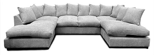 Bliss Furniture's Jumbo Cord U-Shaped Cord Sofa - Large Modular Sofa with Memory Foam Seating & Removable Cushion Covers - Seats 6-7 People - Ideal U-Shape for Living Room (Grey, Scatter Back)