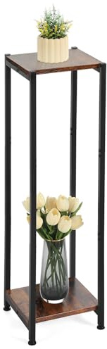 Zoapion 40 Inch Tall Plant Stand Indoor,2 Tier Pedestal Stand,Rustic Brown | Rock-Solid Stability,Adjustable Feet,0.8x0.8 Metal Square Tube,Wood Board thickness 0.6,Weight Capacity 110 lbs