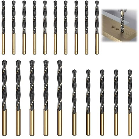 Raheem 20PCS Cobalt Drill Bits for Metal Wood Aluminium 3mm 4mm 5mm HSS Titanium Coated 4341 High-Speed Steel Straight Shank 135° Black Gold Finish Copper Aluminum Wood Plastic Medium Hard Metal