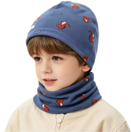 Uniyoung Baby Beanie Hat and Collar Scarf Set for Spring Autumn Winter | Toddler Kids Warm Cap, Soft Cotton, Double Layer, 2 Pack, 6 Months - 6 Years boys and girls
