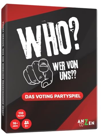 WHO? WER VON UNS? - Das Voting Partyspiel | Kartenspiel | Wer würde eher Abstimmung | Findet heraus, was ihr übereinander denkt | 110 Karten für 3+ Spieler ab 16 Jahren und Erwachsene | Geschenk-Idee