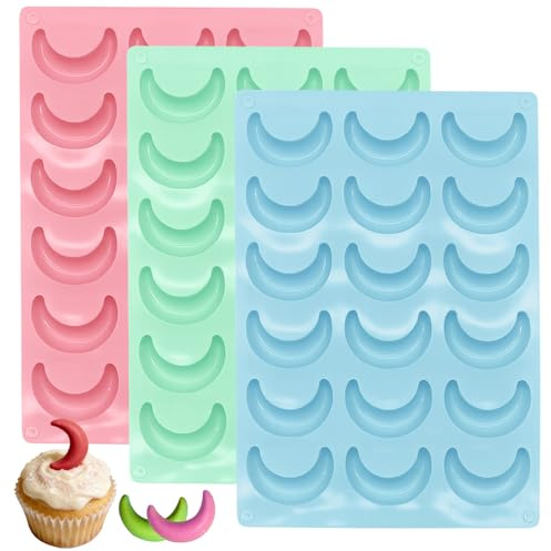 Tbintul 3 Stück Vanillekipferl Backform Silikon Form Backformen,Blech für Backblech Vanille Blau Grün Rosa