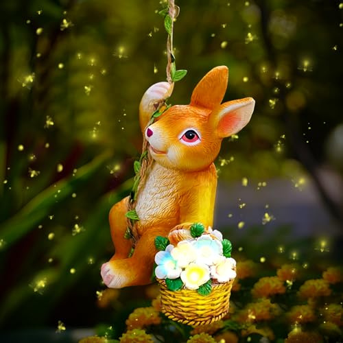 Zecnaud Osterdeko Hase Solar Gartenfiguren für Draußen Wetterfest, Osterhasen Figuren Groß Outdoor, Solar Statuen Kaninchen Gartendeko Figuren für Zimmer im Freien Garten Balkon Ostergeschenk (E)