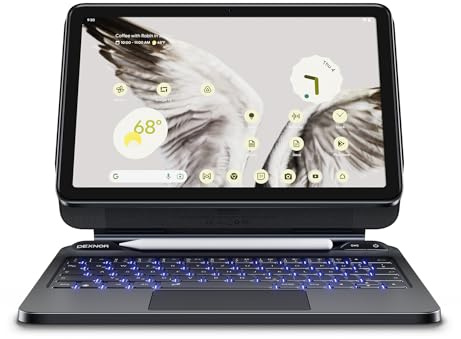 Dexnor Tastatur Hülle für Google Pixel Tablet 11 (2023), Schwimmender Auslegerständer Magnetischer Abnehmbarer Trackpad Hintergrundbeleuchtung mit Stylus-Halterung Lautsprecherdock QWERTZ, Schwarz