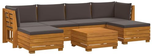vidaXL Outdoor-Sofagarnitur mit Kissen 7 Stück Braun Massivholz Akazie, Akazienholz-Sofa, UV-beständiger Lounger, wetterfeste Couch, modulare Sitzgelegenheit für Gartenmöbel
