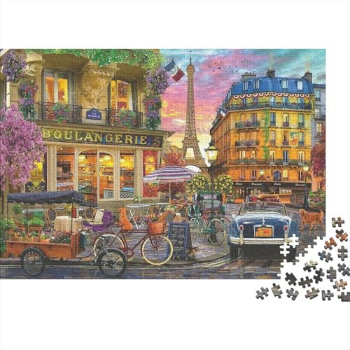 Pariser Straßenszene Abendliche Stadtsicht 1000 Teile Puzzle Puzzle für Erwachsene Papierpuzzle Entspannung Familienspiel Wohndekoration Geschenk 70x50cm/1000pcs