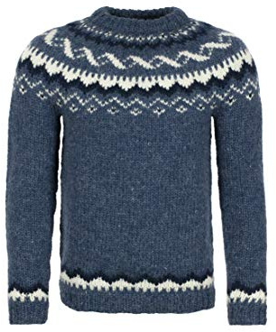 Handgestrickter Islandpullover HSI-208 - Isländischer Lopapeysa - blau