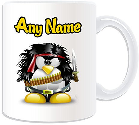 Personalisiertes Geschenk – John James Rambo Tasse (Pinguin Film Charakter Design Thema, weiß) – Jeder Name/Nachricht auf Ihre Einzigartiges – Kostüm Film Superheld Hero First Blood