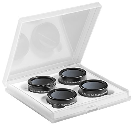 Walimex pro Pro Drohnenfilter Set DJI Phantom 4 Pro (CPL, ND 4, ND 8, ND 16, inklusiv Schutzhülle) schwarz, 21487