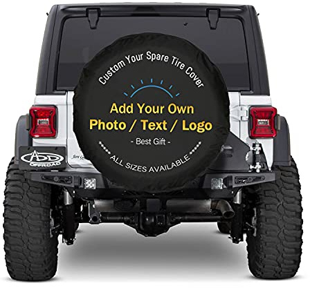 PVC Leather Custom Spare Tire Cover - Personalized Spare Tire Cover with Backup Camera Hole - Customize Wheel Cover with Photo or Text - Universal Size Fit for Jeep Trailer Camper RV SUV Wheel Covers