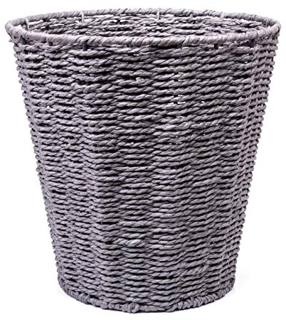 woodluv Round Waste Paper Basket Bin - Rubbish Bin for Bedroom, Bathroom, Offices or Home - Grey