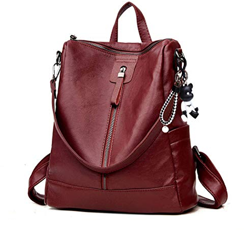 AINUOEY Damen Rucksack Taschen Frauen Elegant Tasche Stadtrucksack Rucksackhandtasche Vintage PU-Leder 76613 1-teilig Set Weinrot