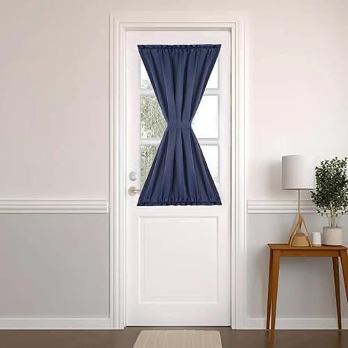 PANOVOUS Cottage Blackout Door Curtain 25W x 40L One Panel Navy Blue