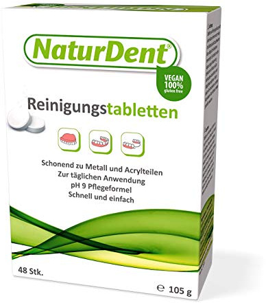 NaturDent Reinigungstabletten | Perfekte Sauberkeit und Frische für Ihren Zahnersatz in nur 10 Minuten | Entfernt schonend & zuverlässig Plaque, Bakterien und Gerüche | 48 Stück