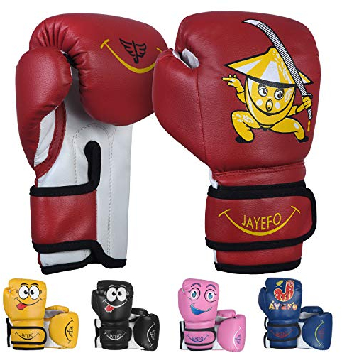 JAYEFO Kids Boxing Gloves - Training MMA Boys & Girls Punching Bag Kickboxing & Muay Thai Gloves, Best Gift for Kids, Youth Games Fun | 6 oz Red