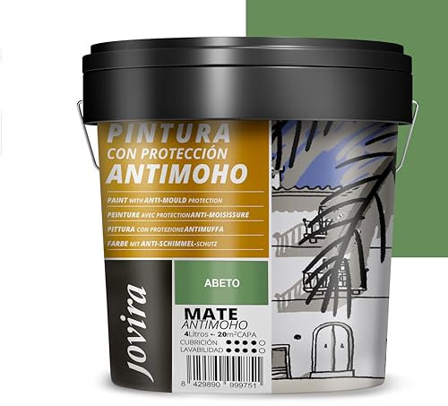JOVIRA PINTURAS Pintura Antimoho, Evita el moho, resistente a la aparición de moho en paredes, aspecto mate. (4 Litros, Abeto)