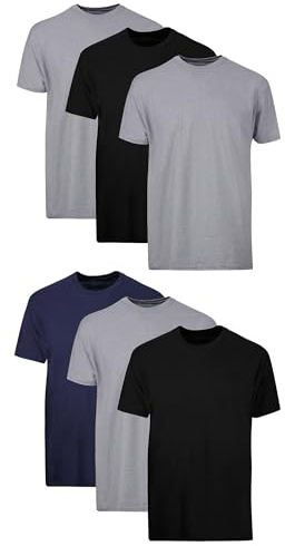 Hanes Mens Cotton, Moisture-wicking Crew Tee Undershirts, Multi-packs, Black/Grey/Blue Assorted - 6 Pack, 3X-Large US