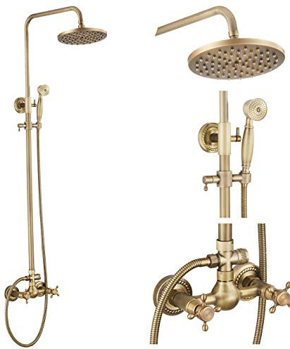 GGStudy Système de douche effet pluie en laiton antique avec 2 boutons mélangeurs 20,3 cm