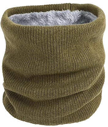 World of Shawls Unisex Men Women Knitted Fleece Neck Warmer Loop Snood Warm Soft and Comfortable (Olive)