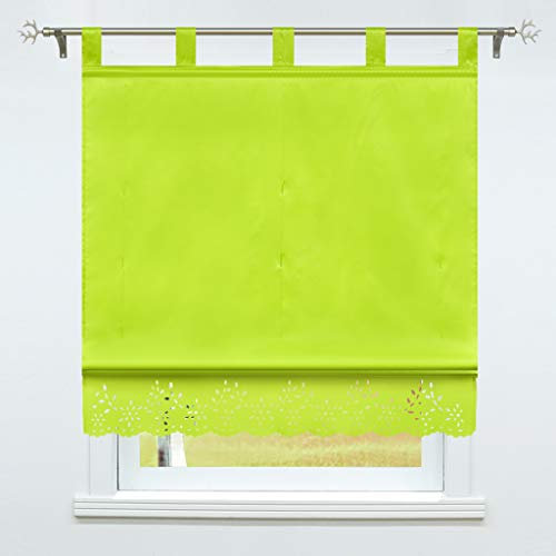 SCHOAL Raffrollo mit Schlaufen Raffgardine Modern Schlaufenrollo Gardinen Bändchenrollo Halbtransparent 1 Stück BxH 80x150cm Grün