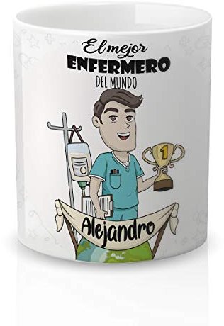 Yujuuu! | Taza personalizable con nombre | Taza cerámica para regalo original Profesión Enfermero. RESISTENTE 100% al microondas y lavavajillas. (Diseño 04) Frase el mejor enfermero.